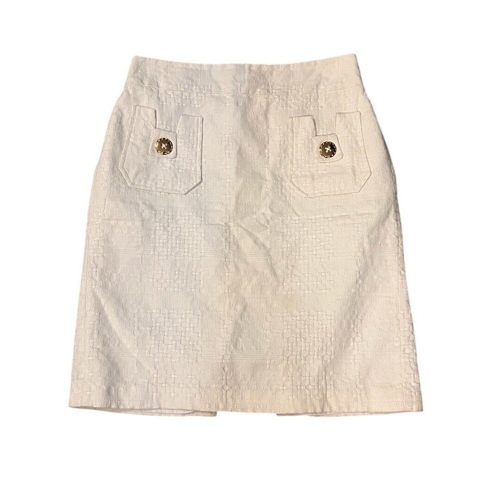 Milly of New York White Mini Skirt with gold Button detail Women’s Sz 6